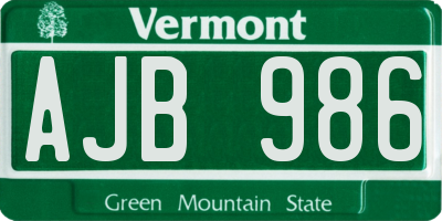 VT license plate AJB986