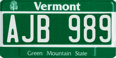 VT license plate AJB989