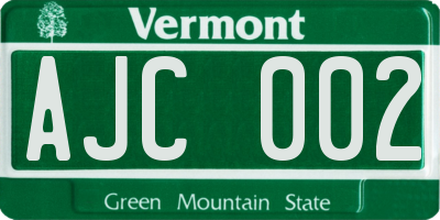 VT license plate AJC002