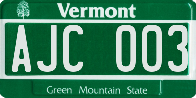 VT license plate AJC003