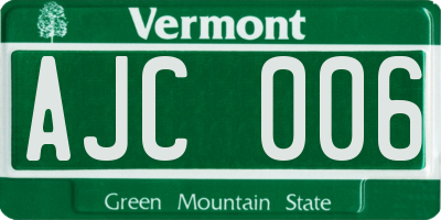 VT license plate AJC006