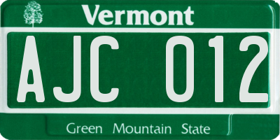 VT license plate AJC012