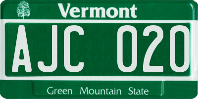 VT license plate AJC020