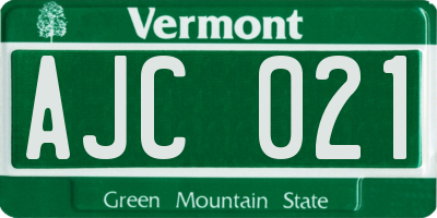 VT license plate AJC021