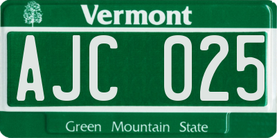 VT license plate AJC025
