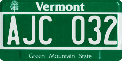 VT license plate AJC032