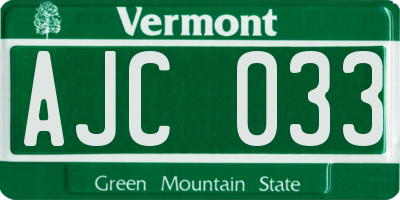 VT license plate AJC033