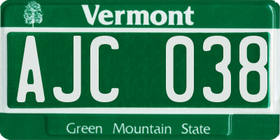 VT license plate AJC038