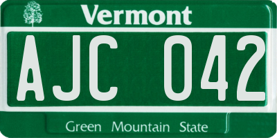 VT license plate AJC042