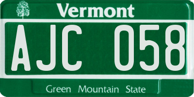 VT license plate AJC058