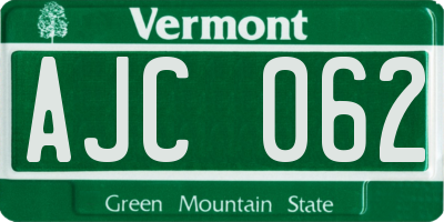VT license plate AJC062