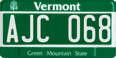 VT license plate AJC068