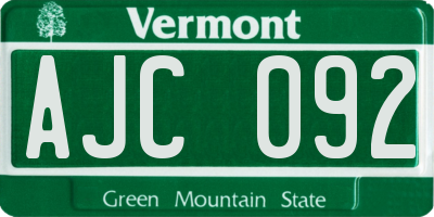 VT license plate AJC092