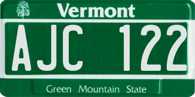 VT license plate AJC122