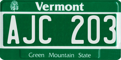 VT license plate AJC203