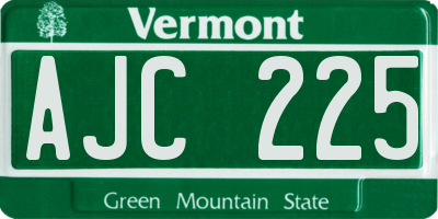 VT license plate AJC225