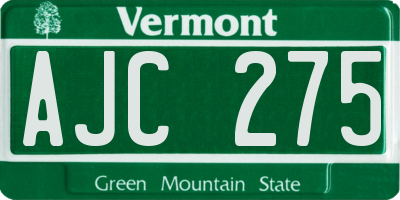 VT license plate AJC275