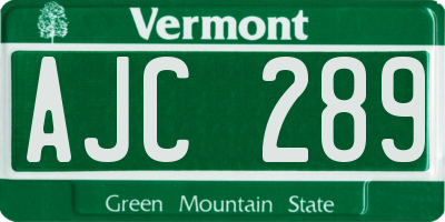 VT license plate AJC289