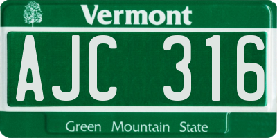 VT license plate AJC316