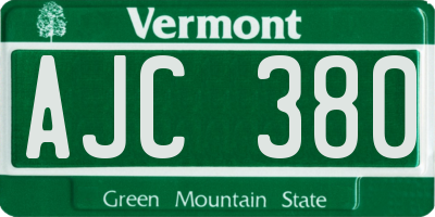 VT license plate AJC380