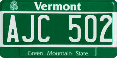 VT license plate AJC502