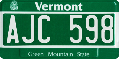 VT license plate AJC598