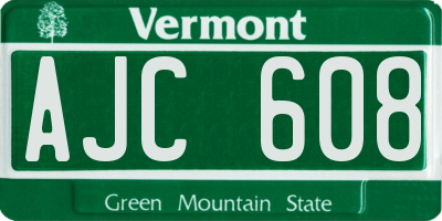 VT license plate AJC608
