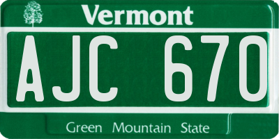 VT license plate AJC670