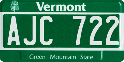 VT license plate AJC722