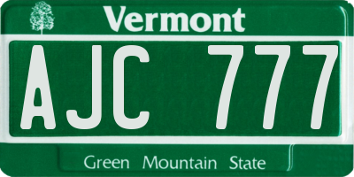 VT license plate AJC777