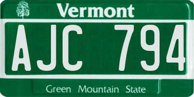 VT license plate AJC794