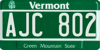 VT license plate AJC802