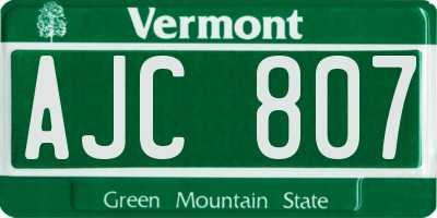 VT license plate AJC807