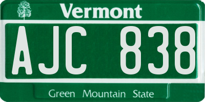 VT license plate AJC838