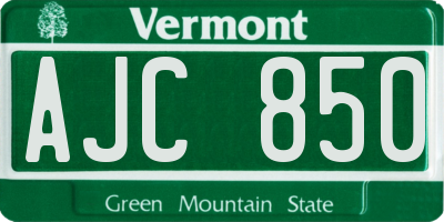 VT license plate AJC850