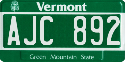 VT license plate AJC892