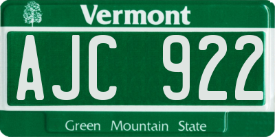 VT license plate AJC922