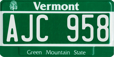 VT license plate AJC958