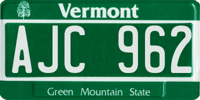 VT license plate AJC962