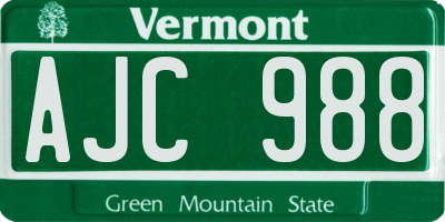 VT license plate AJC988