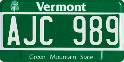 VT license plate AJC989