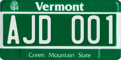 VT license plate AJD001
