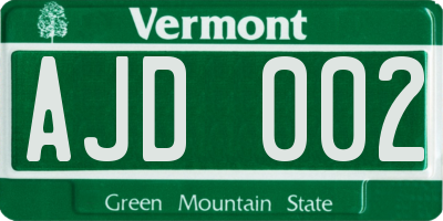VT license plate AJD002