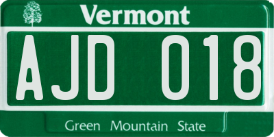 VT license plate AJD018