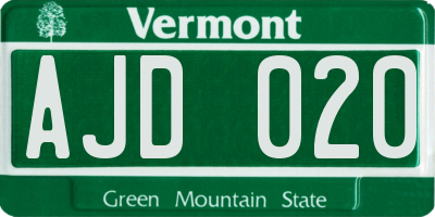 VT license plate AJD020