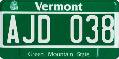 VT license plate AJD038