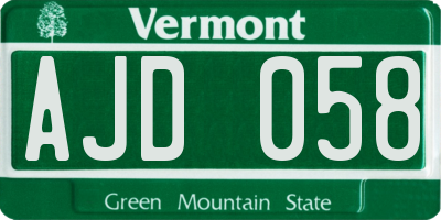 VT license plate AJD058