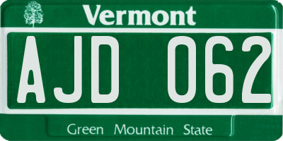 VT license plate AJD062