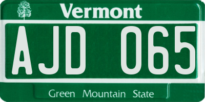 VT license plate AJD065