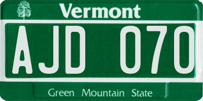 VT license plate AJD070